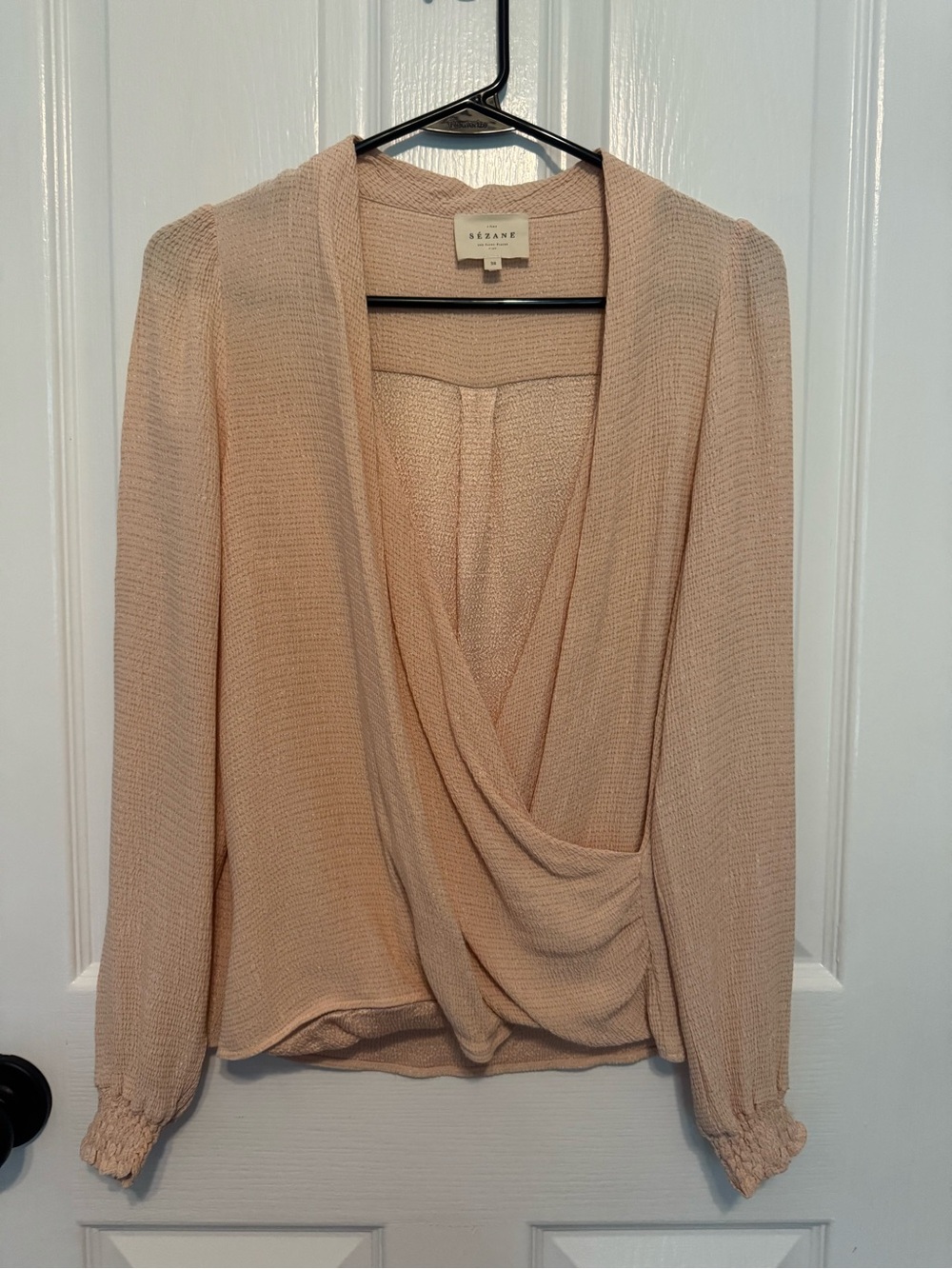 Sézane Blush Textured Draped Blouse Size 38